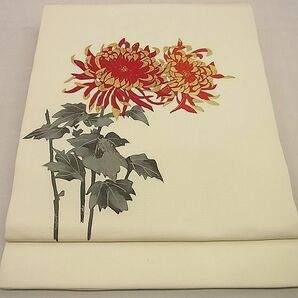 平和屋野田店■塩瀬 九寸開き名古屋帯 手描き 乱菊 金彩 逸品 n-xi1215の画像1