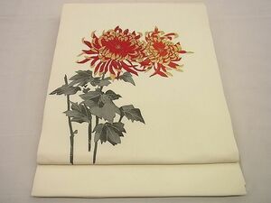 平和屋野田店■塩瀬　九寸開き名古屋帯　手描き　乱菊　金彩　逸品　n-xi1215