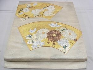 平和屋野田店■太鼓柄袋帯　駒刺繍　地紙菊椿文　金銀彩　逸品　n-bg1110