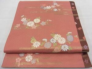 平和屋野田店■六通柄袋帯　唐織　エ霞花文　金糸　逸品　n-fw5556