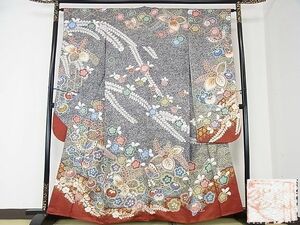 平和屋2■豪華振袖　作家物　絞り　舞蝶吉祥花文　たたき染め　金彩　逸品　1ps3707