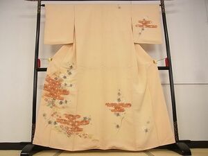 平和屋川間店■訪問着　駒刺繍　エ霞花文　金彩　着丈160.5cm　裄丈64cm　正絹　逸品　A-wj3721