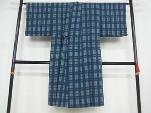 平和屋-こころ店■道中着　格子　ロング丈　正絹　逸品　1B-wt2097