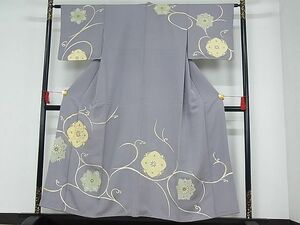 平和屋-こころ店■訪問着　駒刺繍　花唐草文　金糸　着丈149cm　裄丈62cm　正絹　逸品　A-cs7509