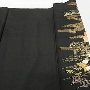 平和屋-こころ店■豪華黒留袖 御所車風景文 金彩 着丈165.5cm 裄丈67cm 正絹 逸品 A-ja5725の画像7