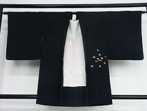 平和屋-こころ店■羽織　刺繍　舞蝶　黒地　銀糸　正絹　逸品　1B-np2381_画像2