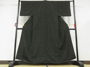 平和屋-こころ店■上質な小紋　菱文　黒地　着丈156.5cm　裄丈63cm　正絹　逸品　未使用　B-zg8797