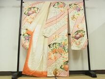 平和屋-こころ店■豪華振袖　駒刺繍　地紙重ね花文　金彩　着丈161cm　裄丈68.5cm　正絹　逸品　B-zg8819_画像2