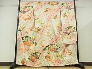 平和屋-こころ店■豪華振袖　駒刺繍　地紙重ね花文　金彩　着丈161cm　裄丈68.5cm　正絹　逸品　B-zg8819