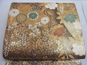 平和屋1■佐賀錦　六通柄袋帯　唐織　舞花文　金糸　逸品　yk1371