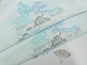 平和屋川間店■夏物　小紋　舞扇風景樹林文　洗える着物　着丈153.5cm　裄丈65cm　B-ph4502