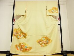 平和屋川間店■訪問着　駒刺繍　雲取り橘文　金彩　着丈168cm　裄丈66cm　正絹　逸品 A-ja2867