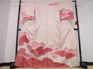 平和屋川間店■訪問着　雲文　暈し染め　銀糸　ロング丈　着丈170cm　裄丈61.5cm　正絹　逸品 A-ja3249