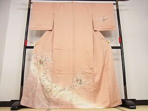 平和屋川間店■訪問着　雪輪重ね草花文　暈し染め　金銀彩　着丈167.5cm　裄丈66cm　正絹　逸品　A-bw3992