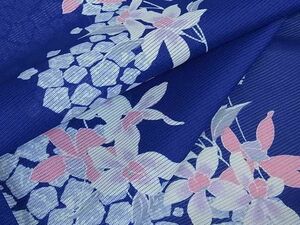 平和屋川間店■夏物　小紋　絽　石畳に枝花　洗える着物　未使用　az4258