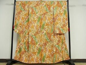 平和屋川間店■豪華振袖　舞扇　枝花　金彩　着丈158cm　裄丈66cm　正絹　逸品　B-np9939