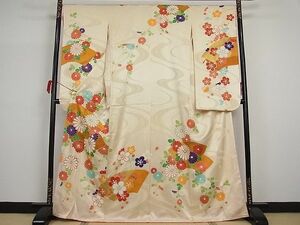 平和屋川間店■豪華振袖　駒刺繍　地紙梅菊文　金彩　着丈165cm　裄丈67.5cm　正絹　逸品　A-br4684