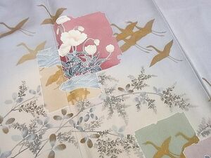 平和屋川間店■訪問着　刺繍　破れ色紙重ね飛鶴花文　暈し染め　金彩　しつけ糸付き　逸品　wb2542