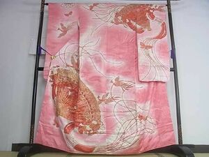 平和屋川間店■豪華振袖　駒刺繍　扇面鳳凰吉祥花文　暈し染め　金彩　逸品　ar3589