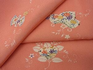 平和屋川間店■上質な小紋　型染め　吉祥花文　鬼しぼ縮緬　逸品　n-sa1756