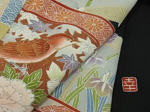 平和屋川間店■豪華黒留袖　作家物　松竹梅　絵皿花蝶文　金彩　着丈161cm　裄丈64.5cm　正絹　逸品　B-wt7435