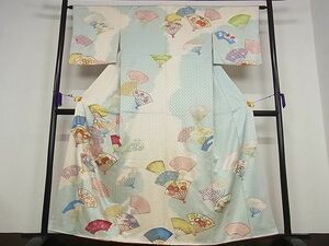 平和屋川間店■訪問着　扇面花文　暈し染め　金彩　着丈158.5cm　裄丈63cm　正絹　逸品　B-ag3966