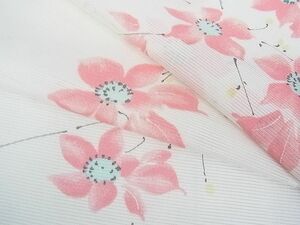 平和屋川間店■夏物　小紋　絽　枝花文　手描き　洗える着物　wb6087