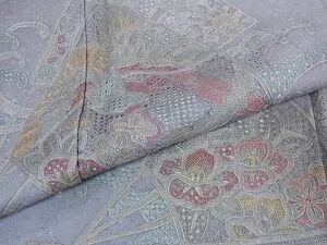 平和屋2■中国三大刺繍　スワトウ刺繍　汕頭刺繍　訪問着　立波扇面花鳥文　金彩　逸品　1ic0469