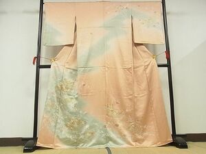 平和屋-こころ店■訪問着　扇面花文　暈し染め　金彩　着丈164.5cm　裄丈66.5cm　正絹　逸品　B-zg8853