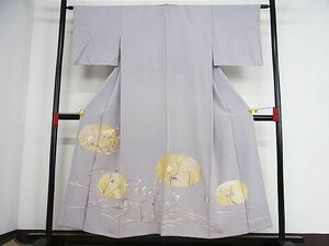 平和屋-こころ店■上質な小紋　駒刺繍　色紙枝花文　金彩　着丈152cm　裄丈62cm　正絹　逸品　1B-np2577