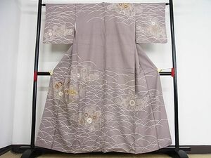 平和屋-こころ店■訪問着　紬地　駒刺繍　草花文　金彩　着丈157cm　裄丈63.5cm　正絹　逸品　1B-np2545