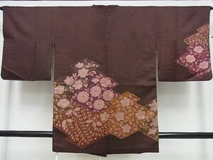 平和屋2■道行コート　辻が花　松皮菱草花文　金通し地　逸品　mz4356