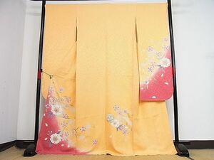 平和屋-こころ店■豪華振袖　枝花の毬　暈し染め　金彩　着丈168.5cm　裄丈67.5cm　正絹　逸品　1B-np2641