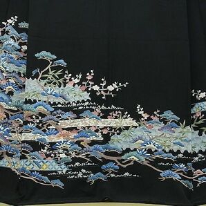 平和屋2■本加賀友禅作家 染元千紅代表 寺西一紘 黒留袖 松竹梅 金彩 逸品 ox5307の画像4