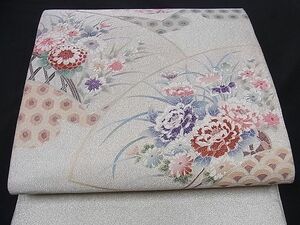 平和屋川間店■太鼓柄袋帯　綴れ　地紙吉祥花車文　金彩　逸品　yk0861