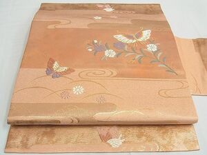 平和屋川間店■九寸名古屋帯　流水花蝶文　金糸　逸品　bc0756