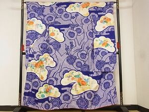 平和屋-こころ店■豪華振袖　駒刺繍　総絞り　吉祥花車文　金彩　着丈156.5cm　裄丈64cm　正絹　逸品　A-ck8171