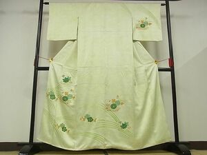 平和屋-こころ店■訪問着　駒刺繍　絞り　草花文　高島屋扱い　着丈158cm　裄丈61cm　正絹　逸品　B-zg8996