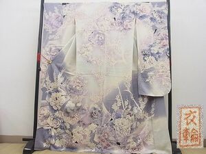 平和屋川間店■豪華振袖　作家物　刺繍　吉祥草花文　暈し染め　金糸　逸品　n-sg1159