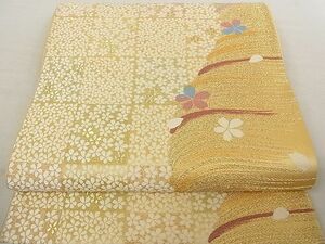 平和屋-こころ店■六通柄袋帯　唐織　舞桜　市松　金糸　正絹　逸品　A-ay1260