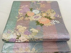 平和屋-こころ店■六通柄袋帯　唐織　花鼓　金糸　正絹　逸品　A-ay1265