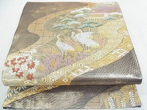 平和屋2■六通柄袋帯　風景吉祥群鶴花文　金糸　逸品　ox5408