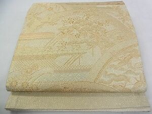 平和屋2■六通柄袋帯　福寿　風景花鳥文　金糸　逸品　ud3866