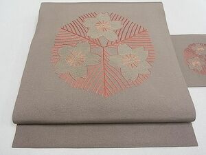 平和屋2■九寸名古屋帯　総刺繍　舞桜文　金糸　逸品　fe8603