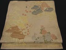 平和屋川間店■六通太鼓柄京袋帯　本袋帯　風景花鳥文　金糸　逸品　ma1772_画像2