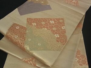 平和屋川間店■六通柄袋帯　色紙重ね吉祥花文　金糸　逸品　du0485