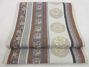 平和屋2■本場筑前博多織　八寸名古屋帯　名物裂間道　花兎　三越扱い　逸品　du4382