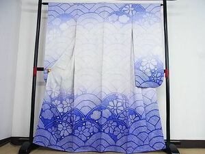 平和屋-こころ店■豪華振袖　総絞り　花青海波　暈し染め　着丈163cm　裄丈62.5cm　正絹　逸品　1B-np2516