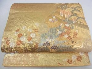 平和屋2■六通柄袋帯　絵巻道長文　純金二重箔　逸品　ar6883