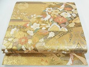 平和屋2■西陣　六通柄袋帯　花鳥文　春日箔　プラチナ箔　金糸　逸品　ox5434